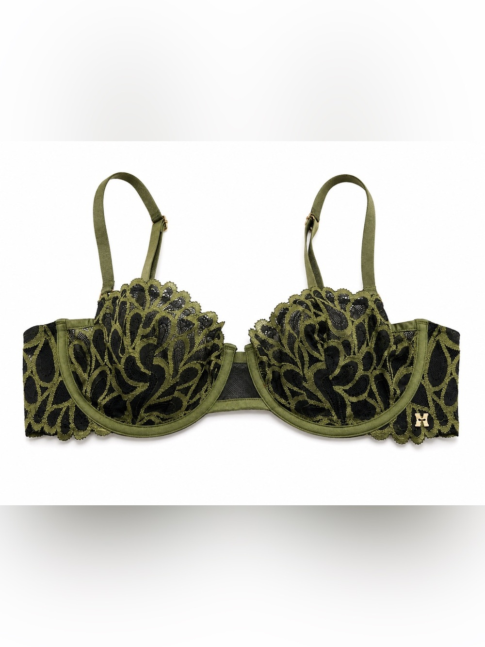 Savage X Fenty Olive Green and Black Lace Underwire Bra